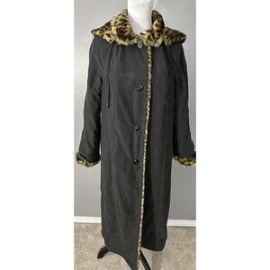Donna Salyers' Fabulous Furs Womens Black Coat Faux Fur Lined Long Jacket Size M